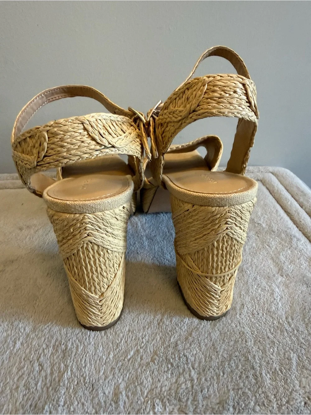 Marc Fisher Calyn Natural Rafia Woven Platform Block Heel Sandals - Beige